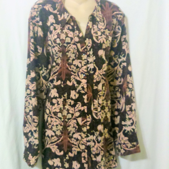 CATHERINES Black Purple Floral Print Blouse - Picture 2 of 5